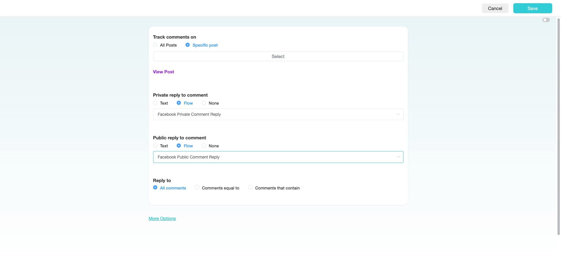 Click "More Options" to configure how the automation interacts with users.