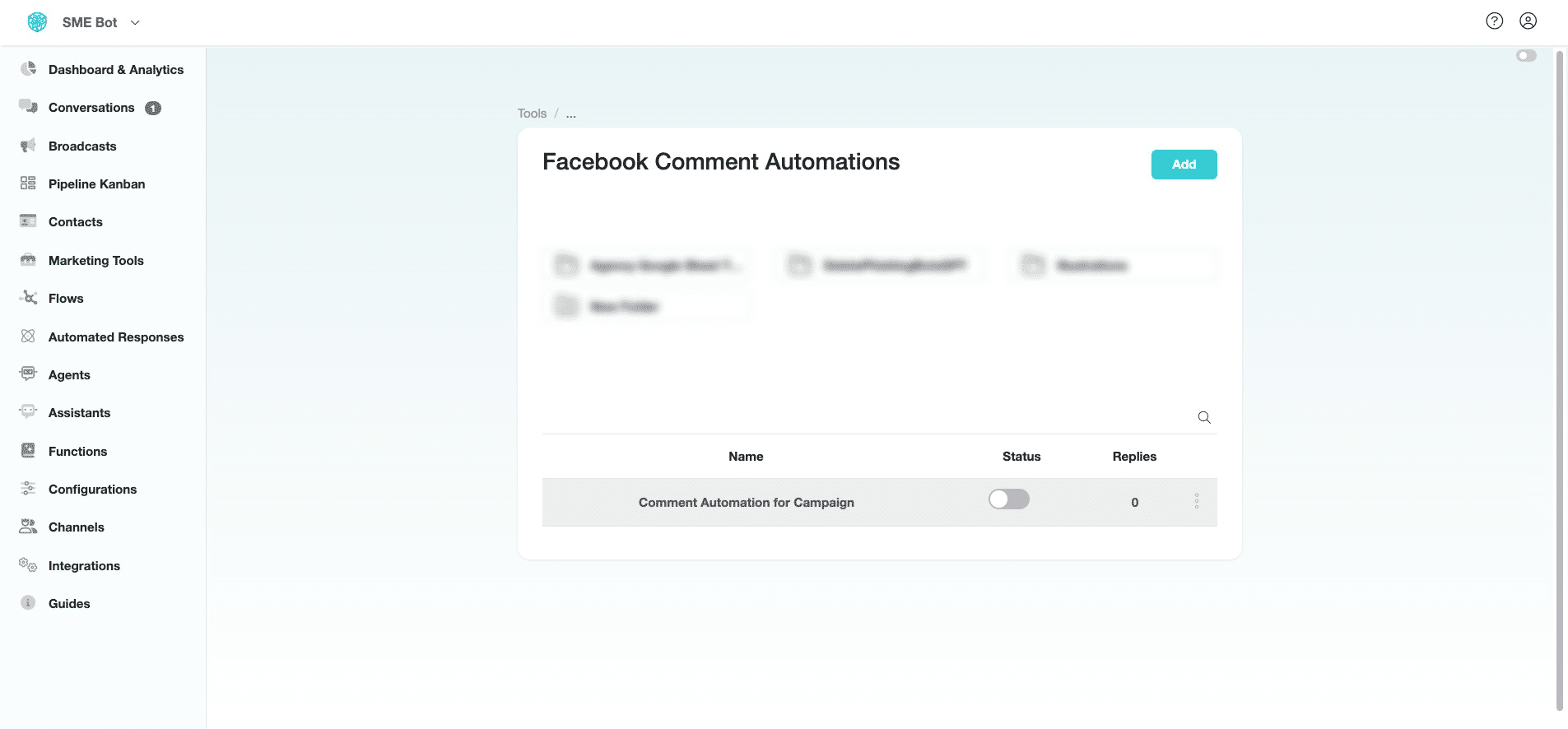Click to turn the status on and activate your Facebook Comment Automation.