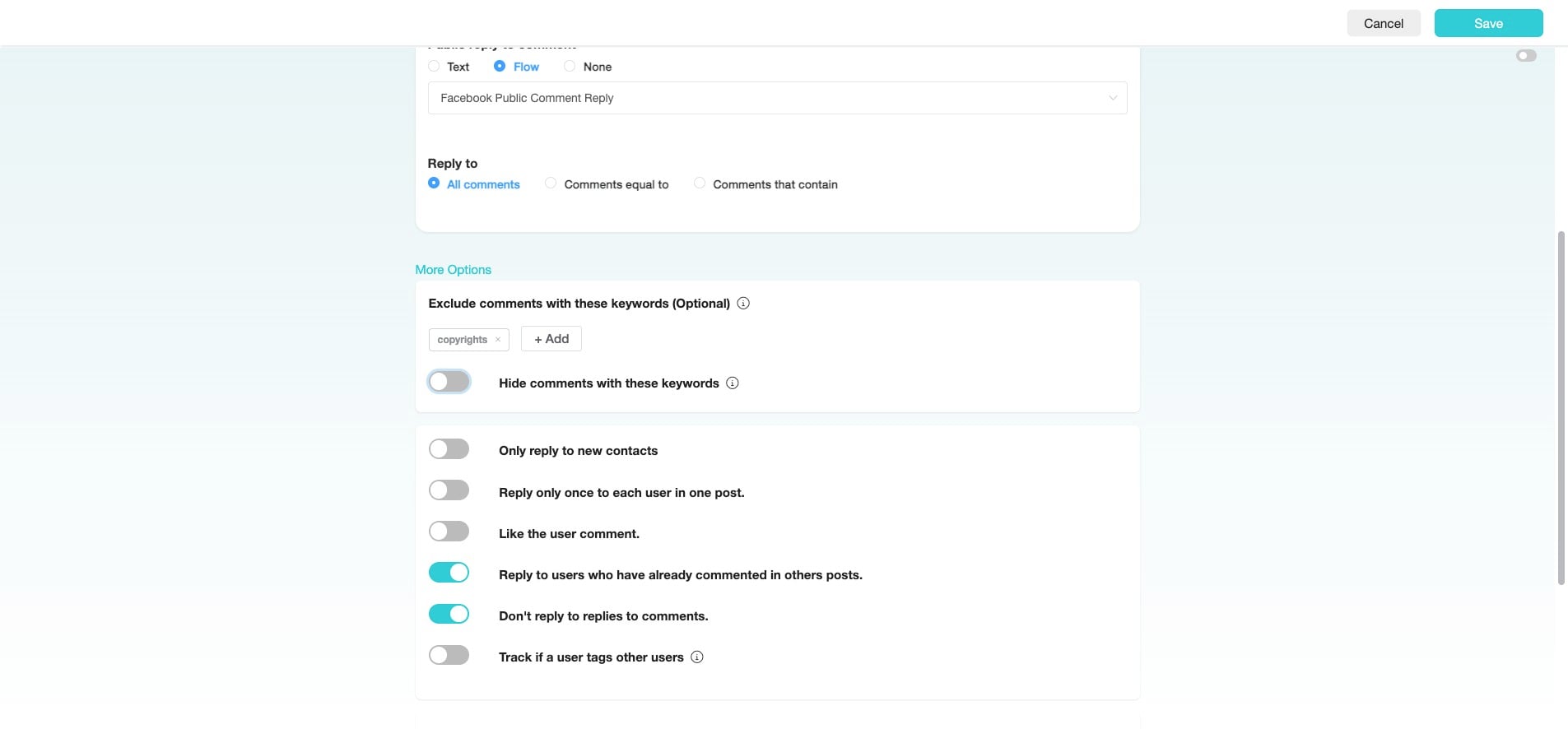 Click and enable "Hide comments with these keywords" to prevent comments containing the specified keywords from being visible.