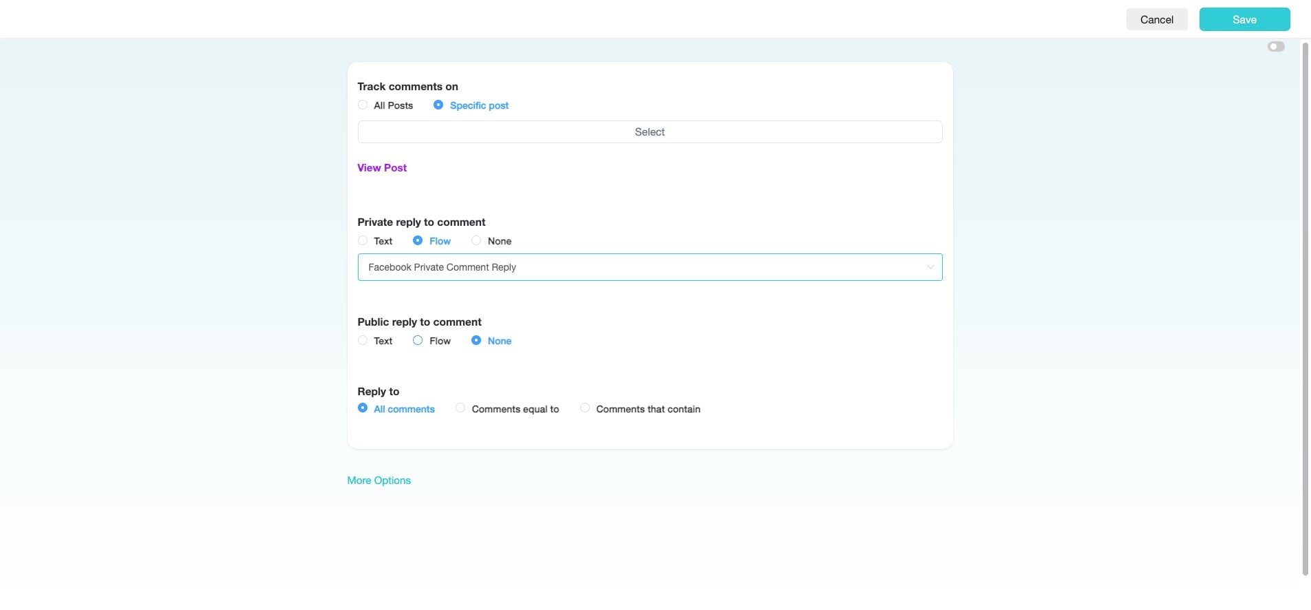 Under "Public Reply to Comment," click "Flow."