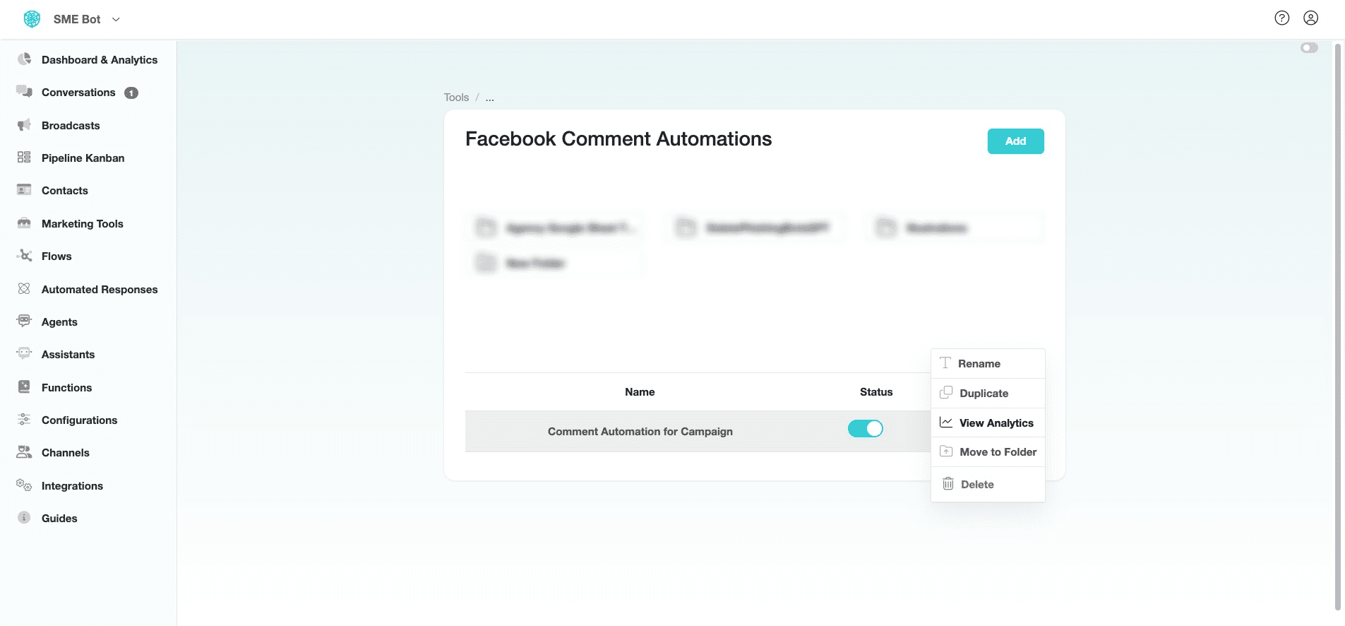 Click "View Analytics" to see the data of the Facebook Comment Automation.