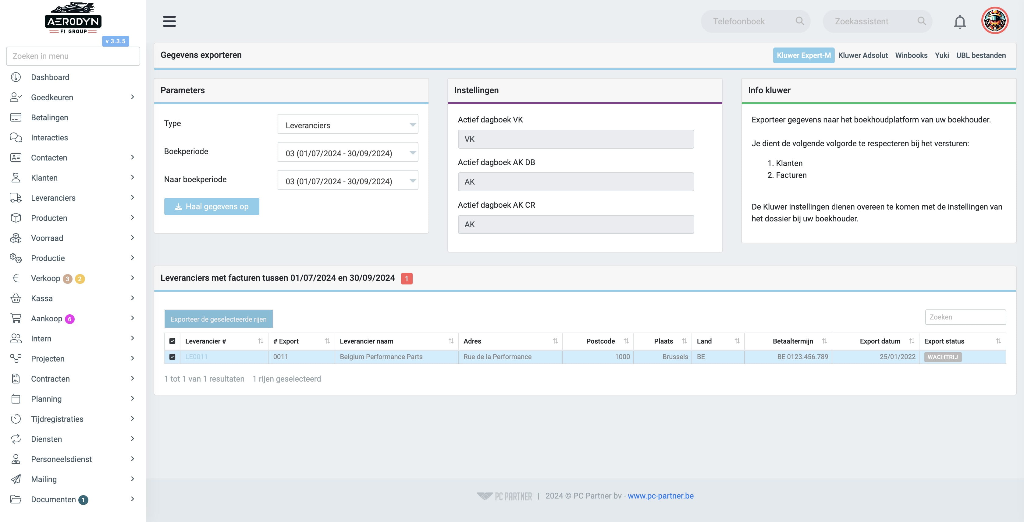 Klik op "Exporteer de geselecteerde rijen", ook hier wordt er automatisch een XML-bestand gedownload