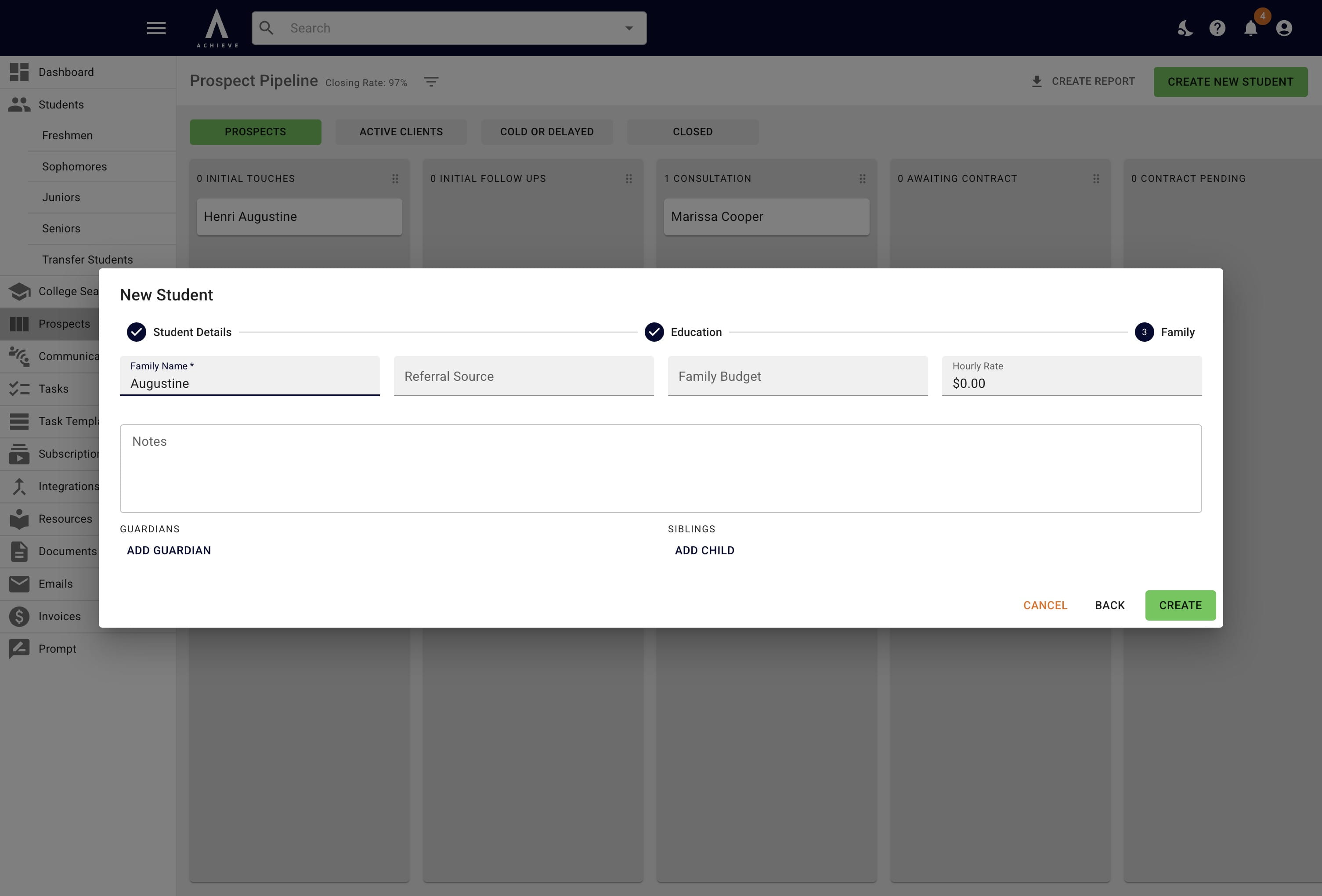 On this screen, you'll add any parent/guardian and/or sibling information. 