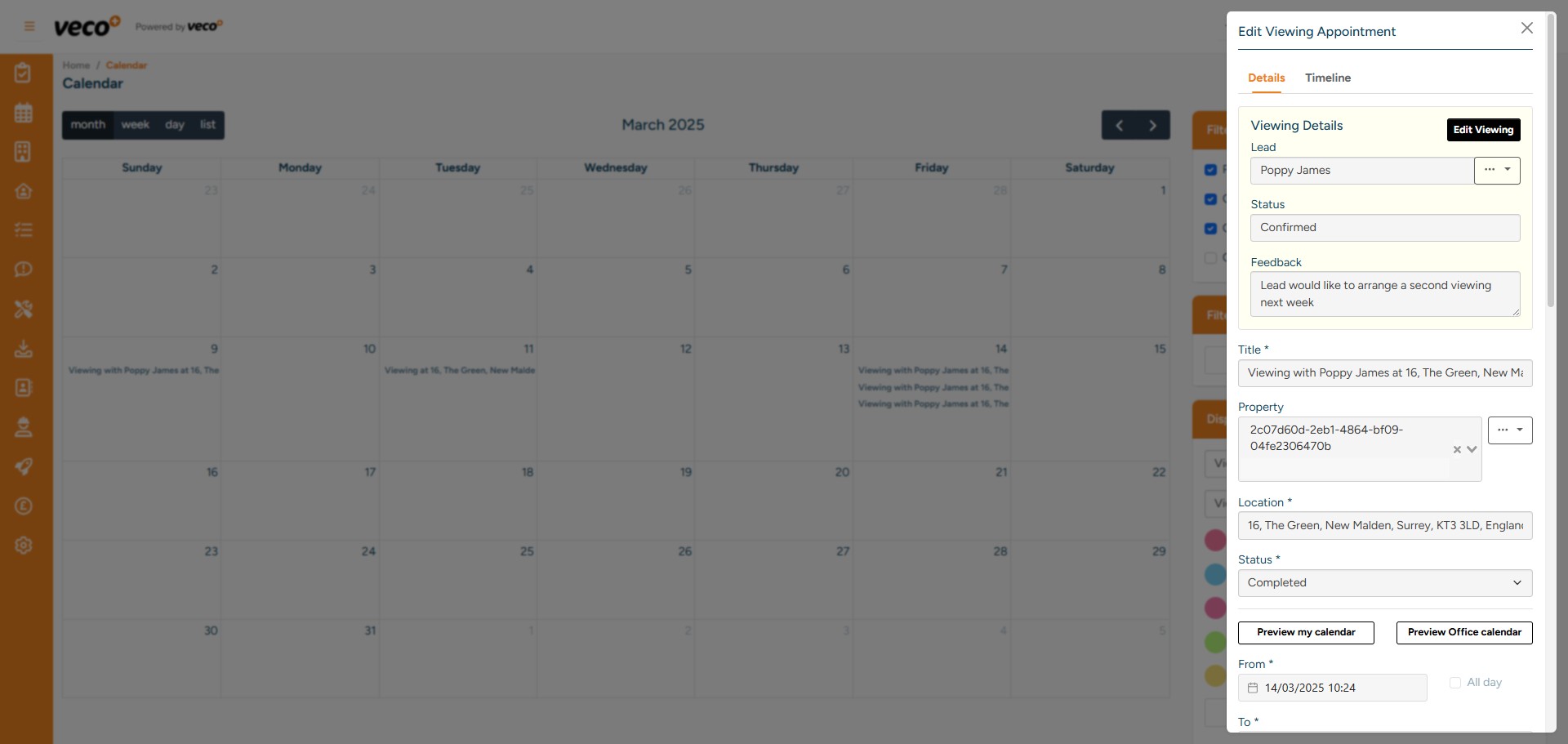 If the Lead would like a second Viewing for this property, select 'Edit' 