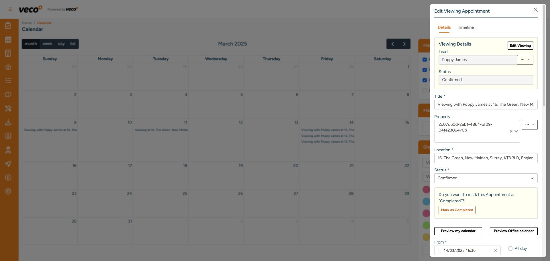 Once the Viewing has been completed, you can open the Viewing and select 'Mark as Completed' 