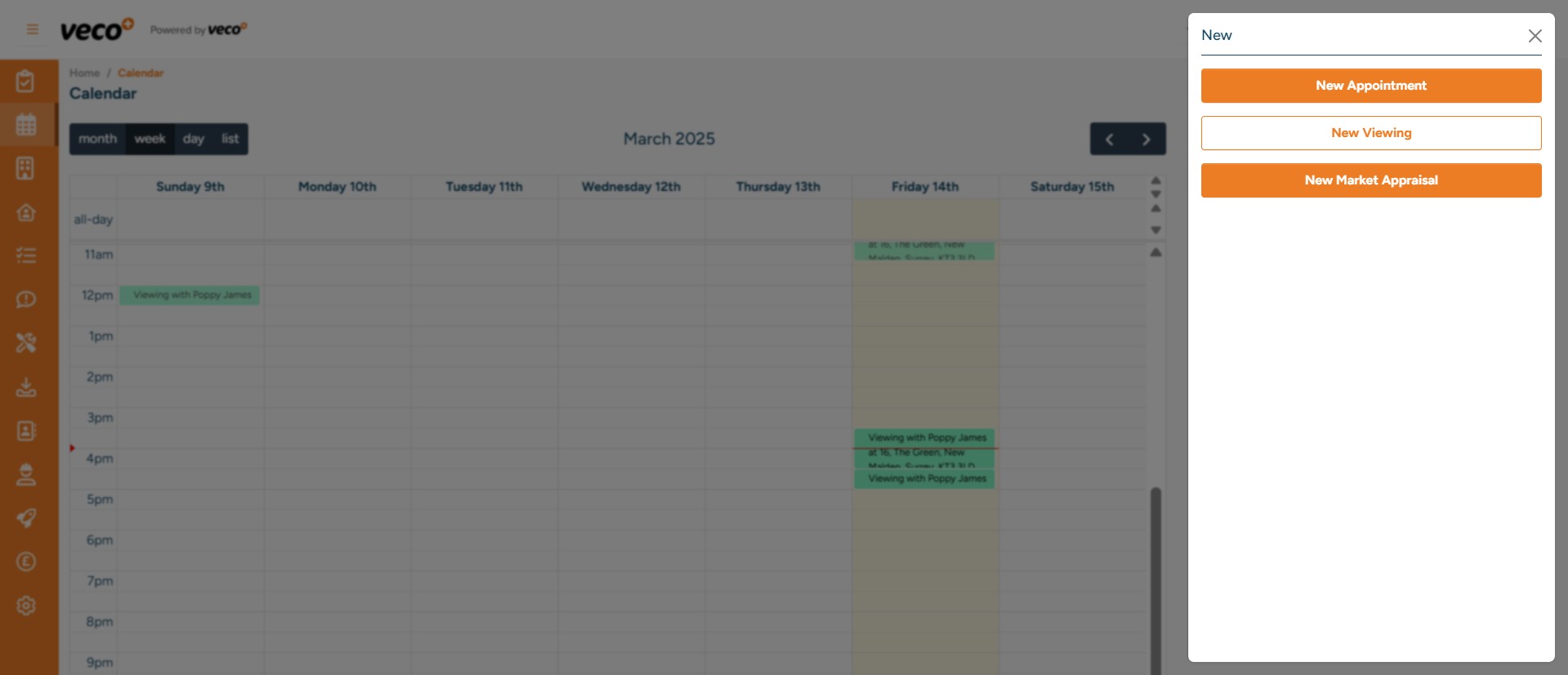 This will bring up the following options, then select ‘New Viewing’ 