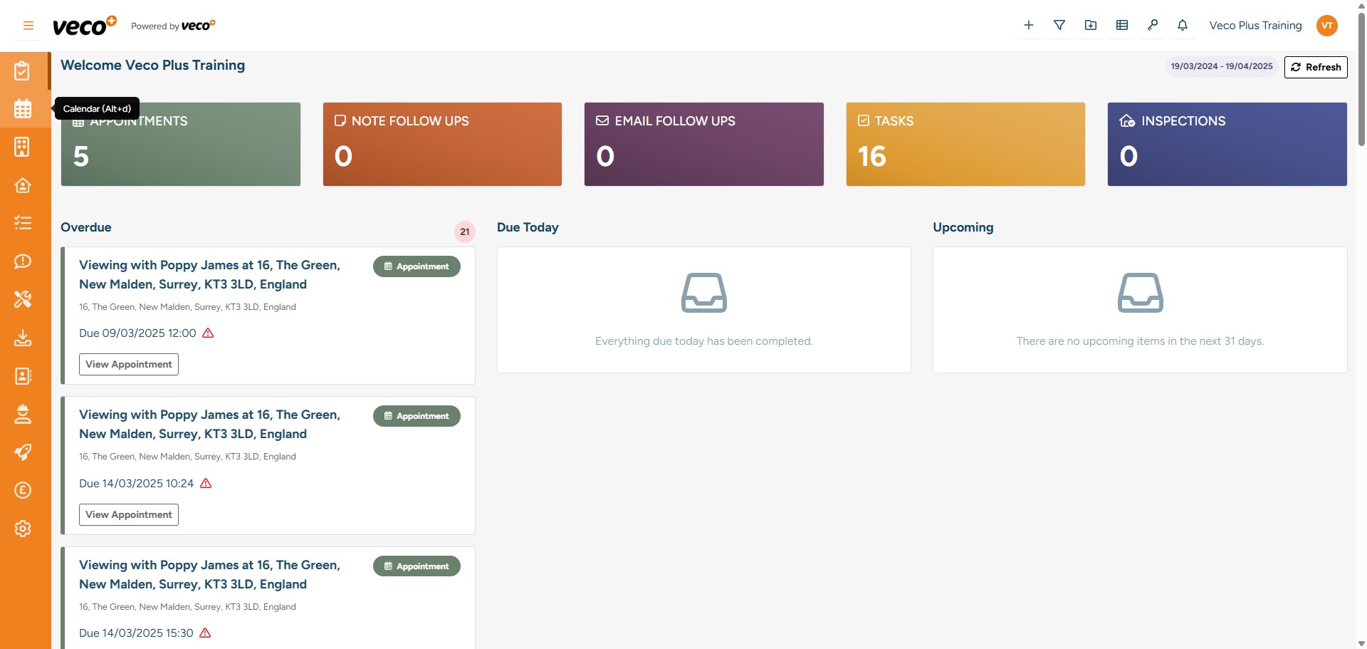 You can also book a Viewing by selecting the 'Calendar' on the navigation bar