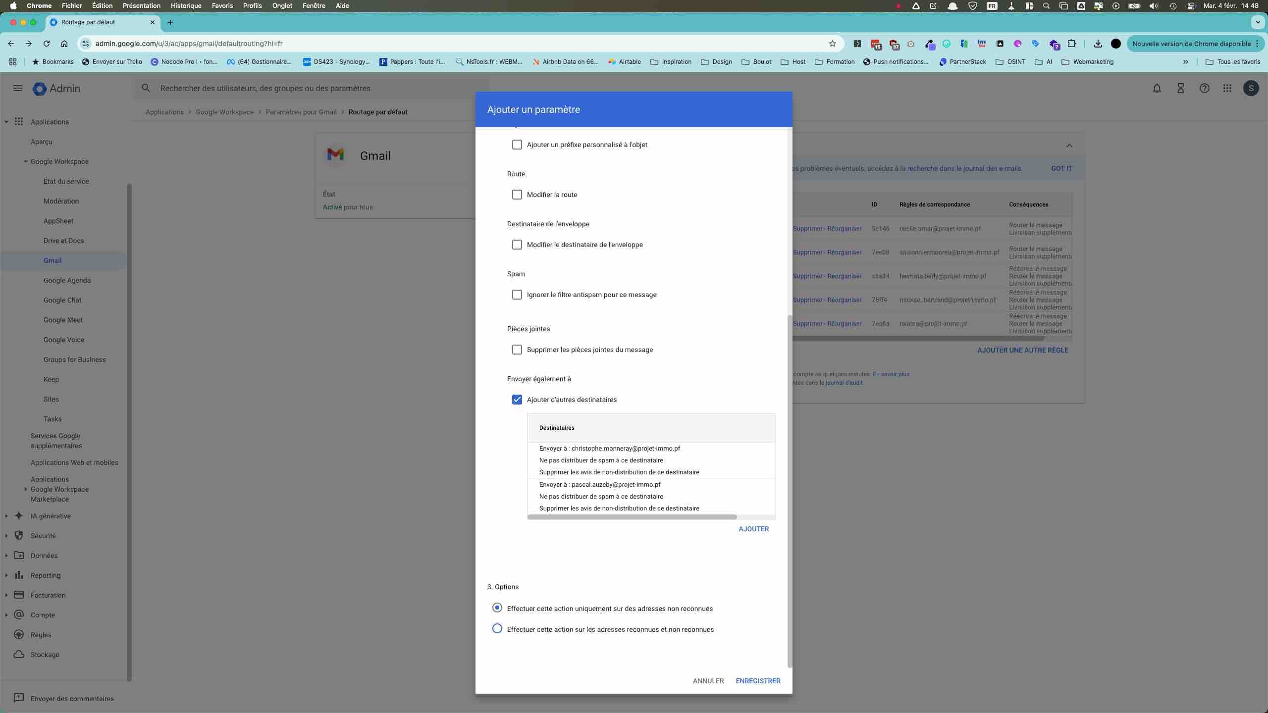 Cocher cette case pour que les emails extérieurs à l'organisation puissent également être transférés.