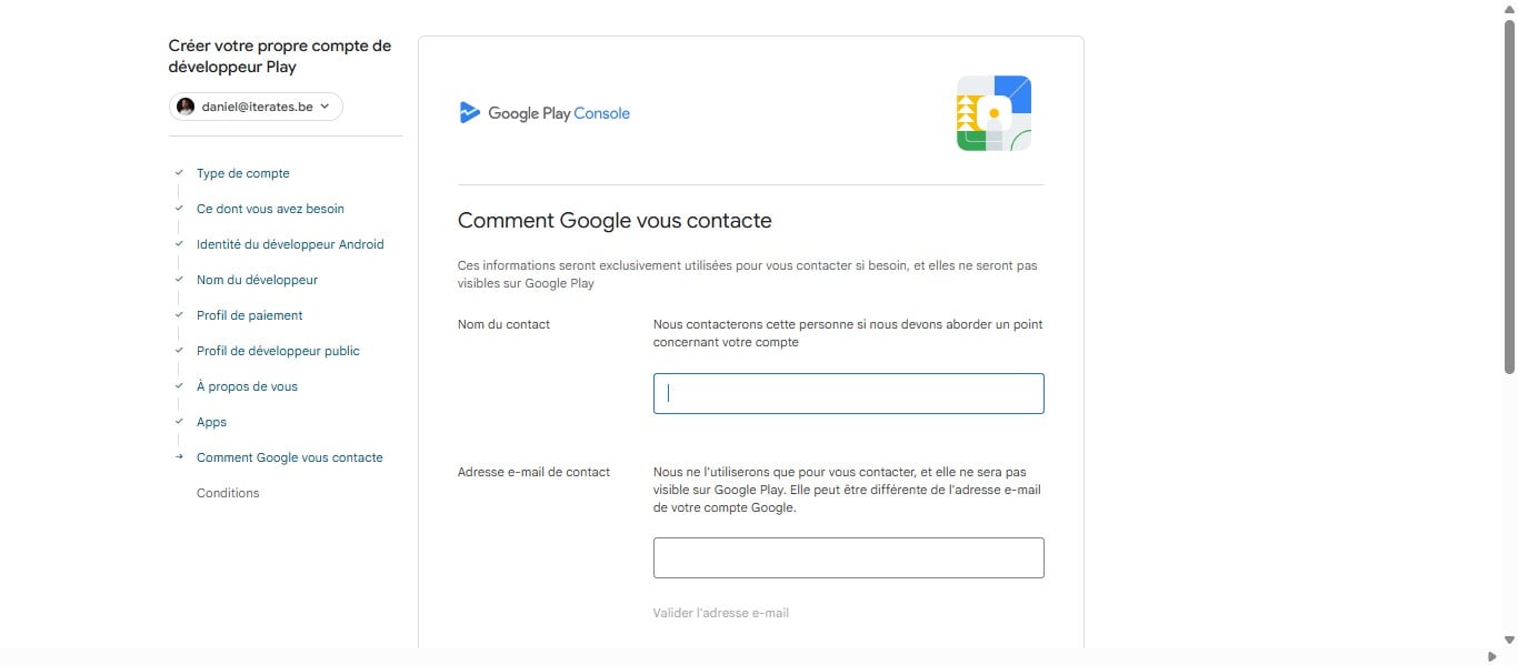 Ajouter le nom de la personne à contacter pour l'application chez votre entreprise et son email