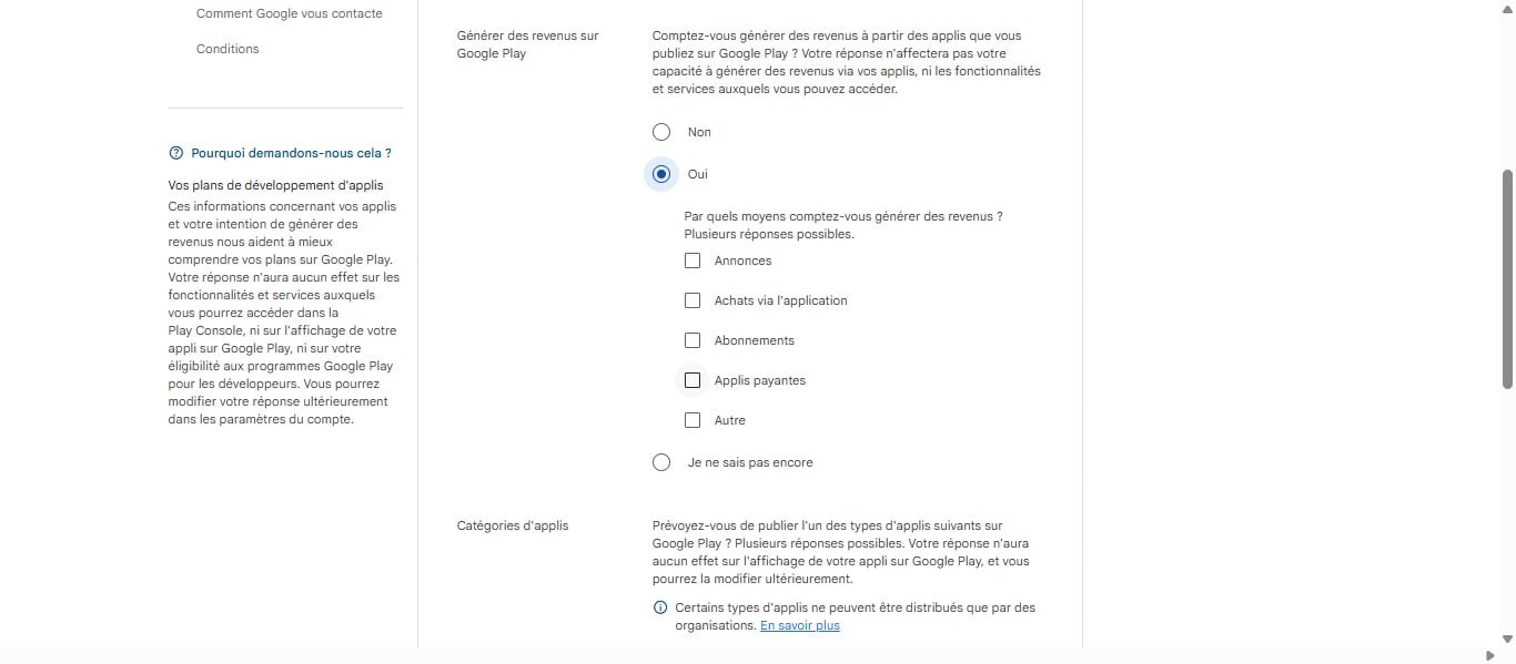 Choisissez par quel moyen allez vous générer des revenus via votre appli