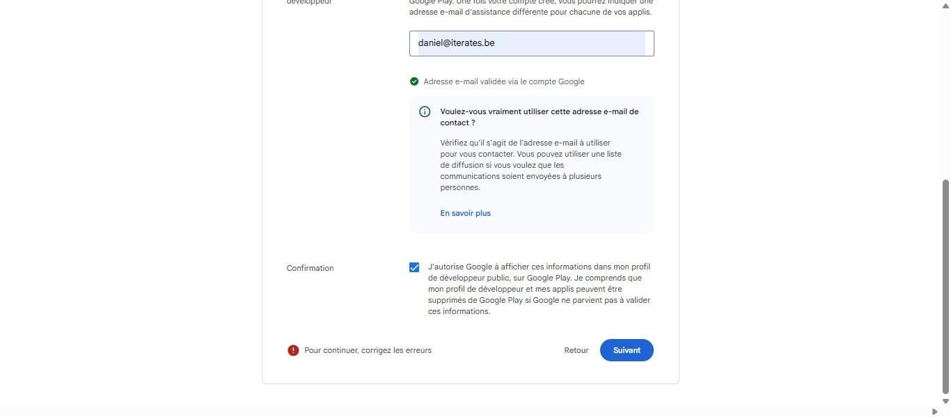 Cochez sur la case " j'autorise Google..."; puis le bouton "suivant"