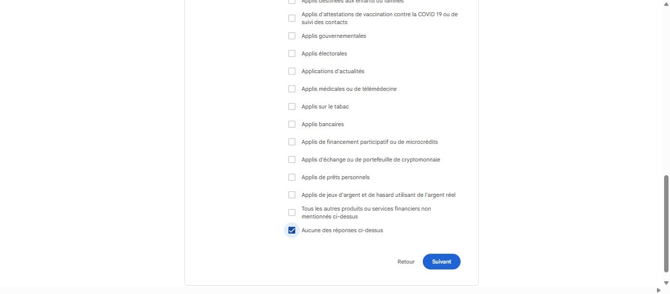 Choisissez le type de l'application puis sur "Suivant"