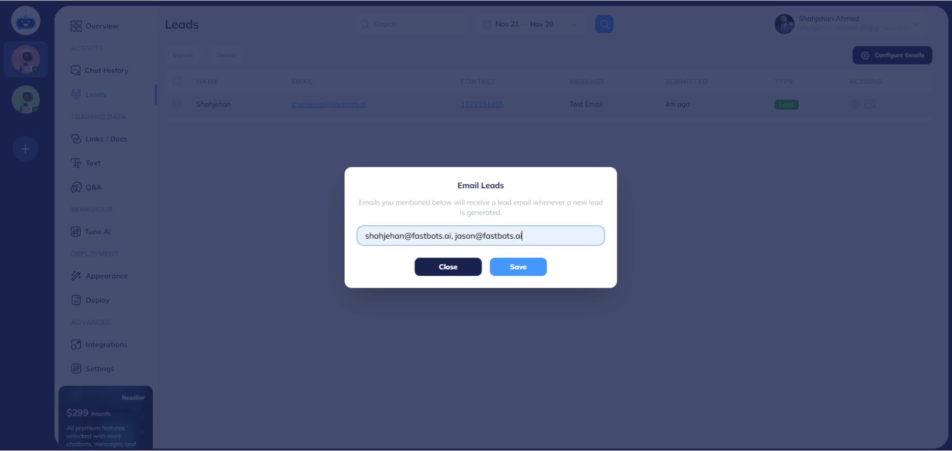 If you want the leads to go to multiple emails, you can just separate these emails by a comma and then click on the "Save" button to configure the emails.