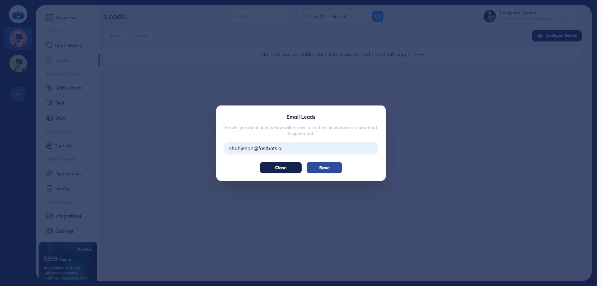Add your email and click on "Save"
