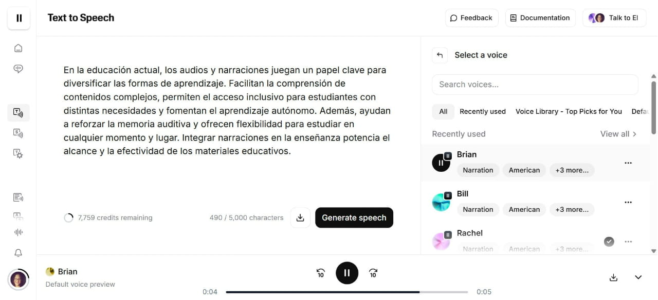 Para este texto se ha seleccionado la voz de "Brian".