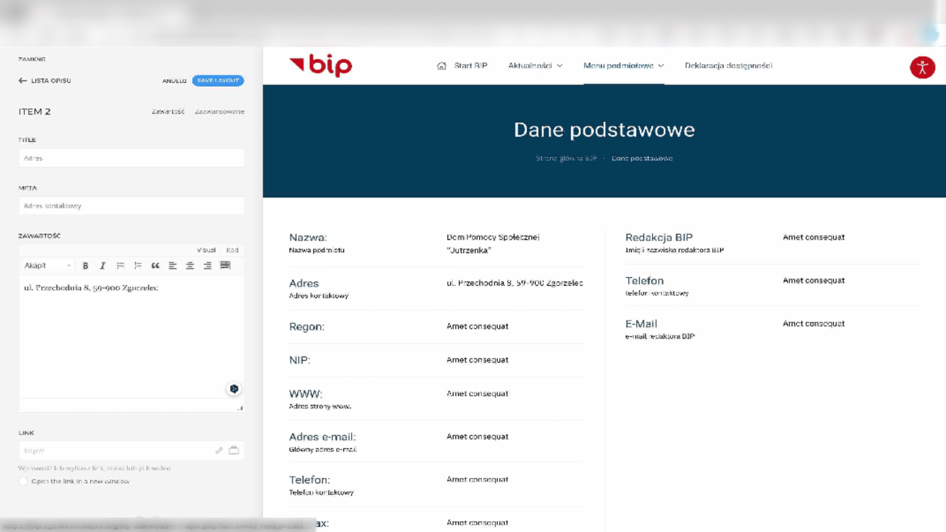 Po zmienie danych wracamy do listy klikając na strzałkę w lewym rogu "← lista opisu"