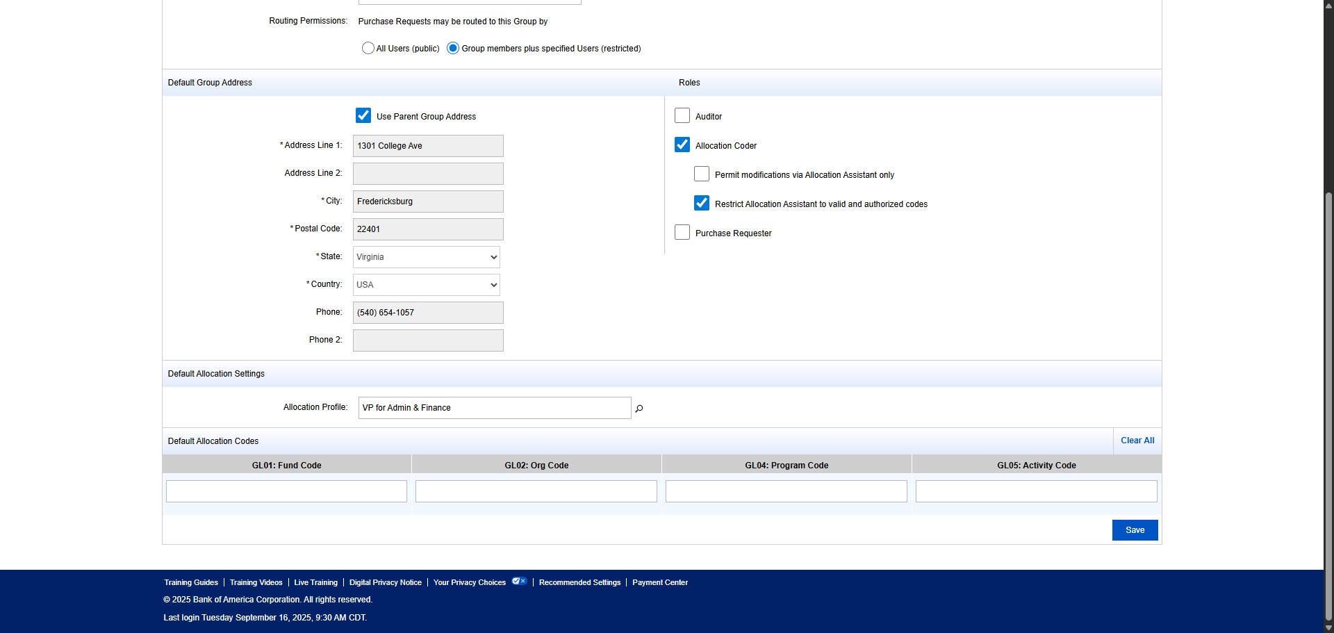 Scroll down to the Default Allocation Settings area. Unless the group being created has a very specific and narrow allocation profile allowed, select the magnifying glass to change the Allocation Profile to All.