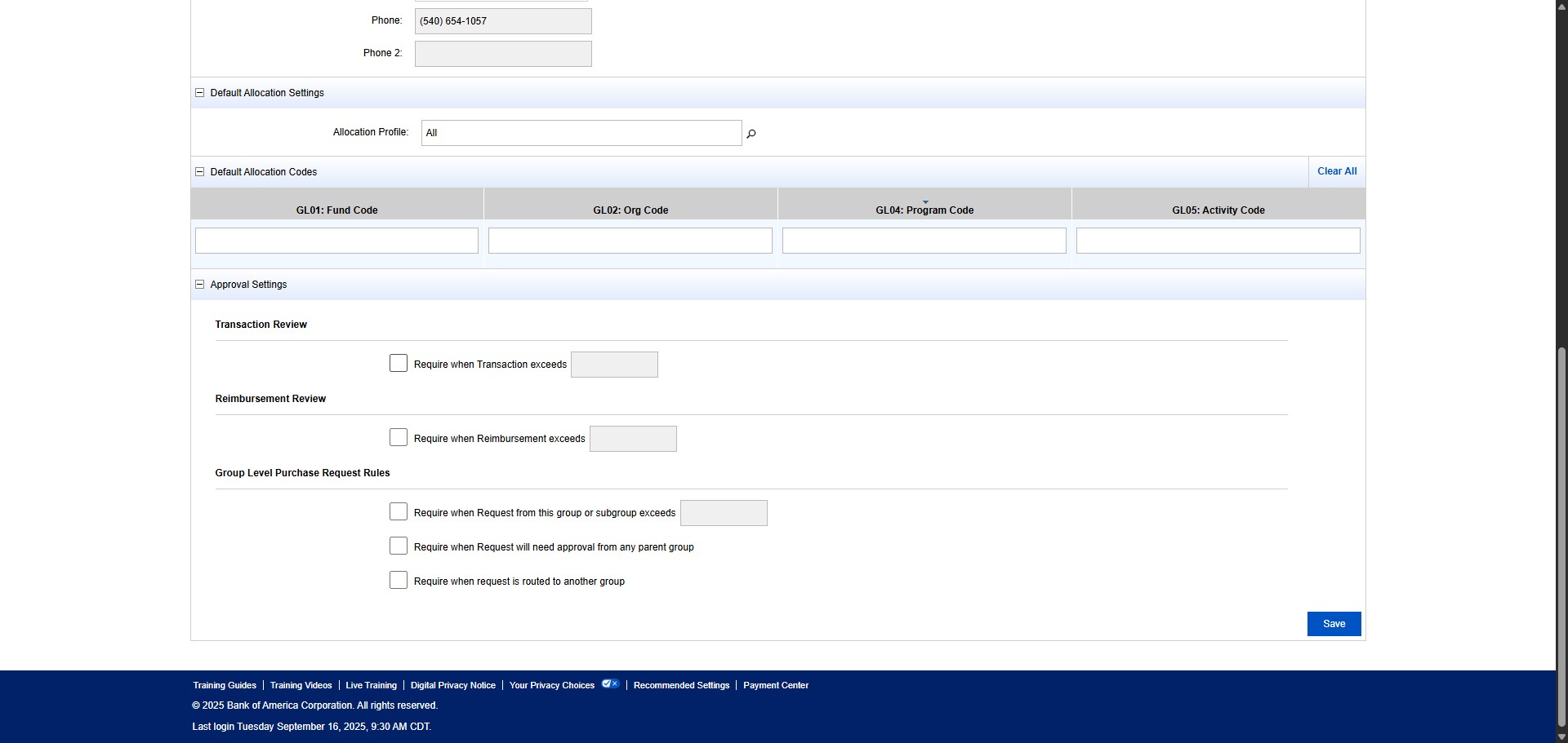 Check the box under Transaction Review for "Require when Transaction exceeds"