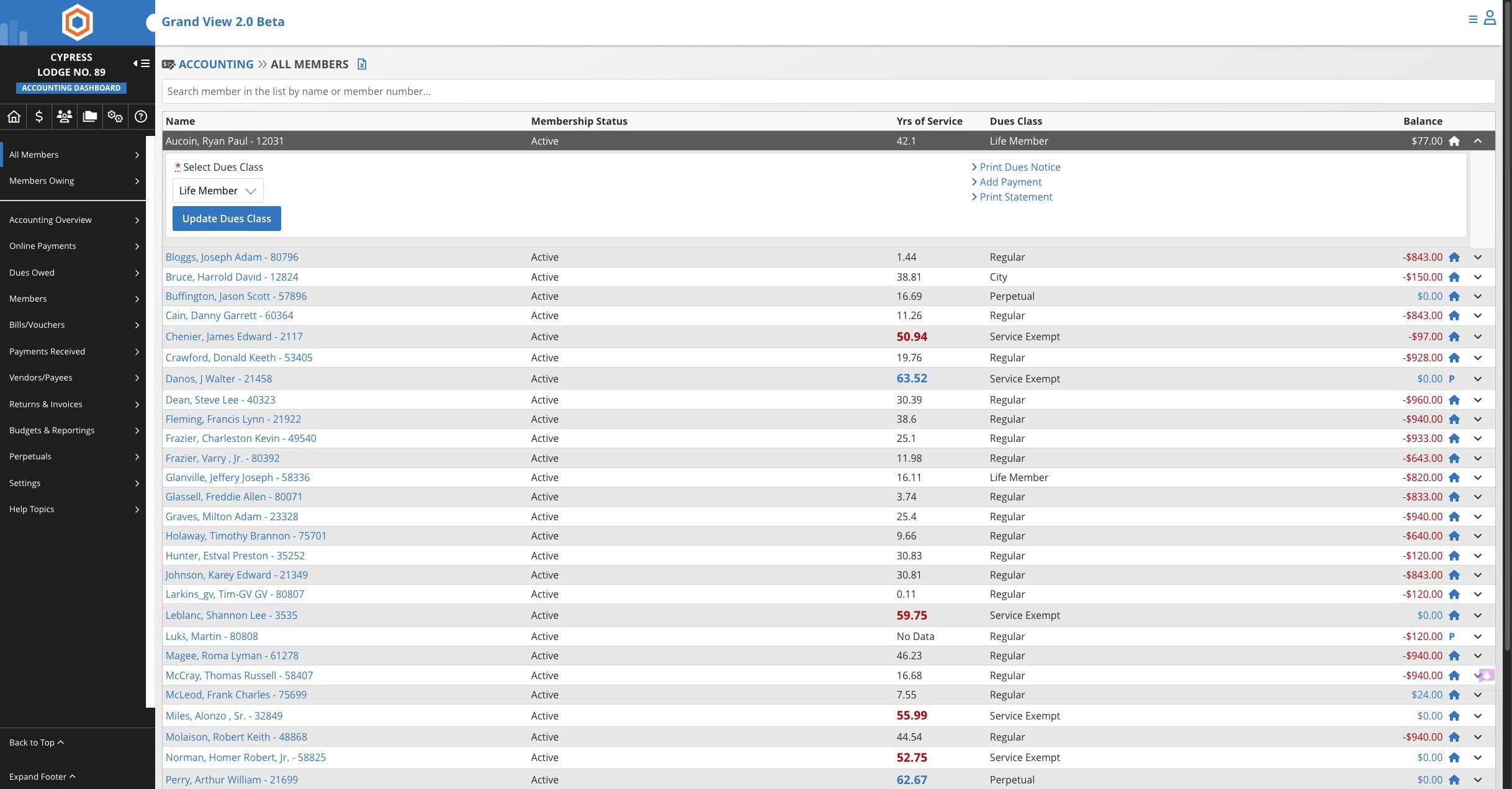 Click on the drop down under "Select Dues Class"