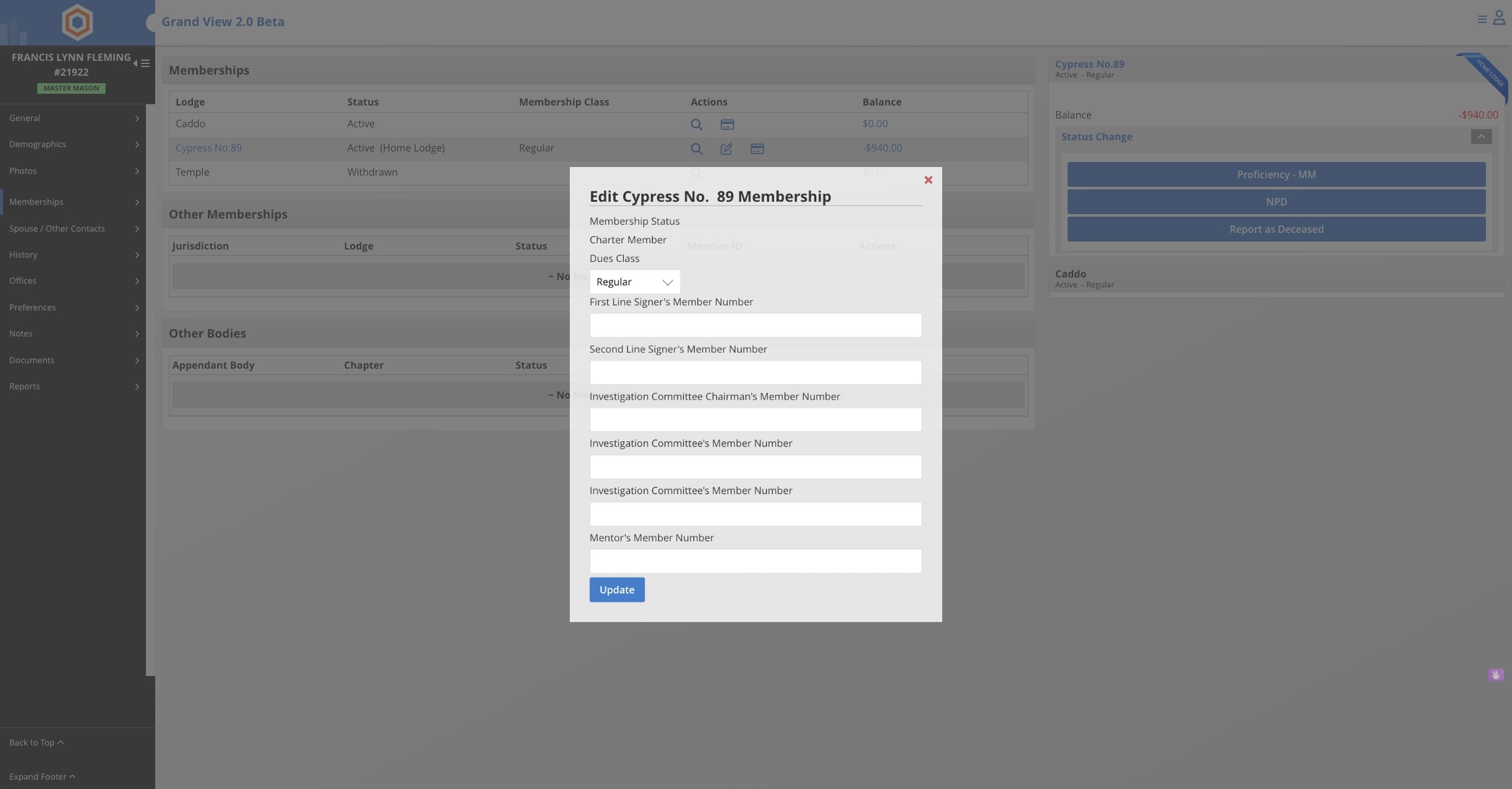 Click on the dues class drop down and select new dues class