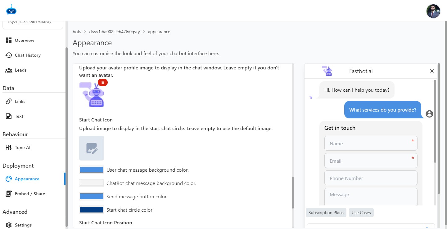 Click on the "Upload image" and upload the picture that you want to use on the start chat icon. 