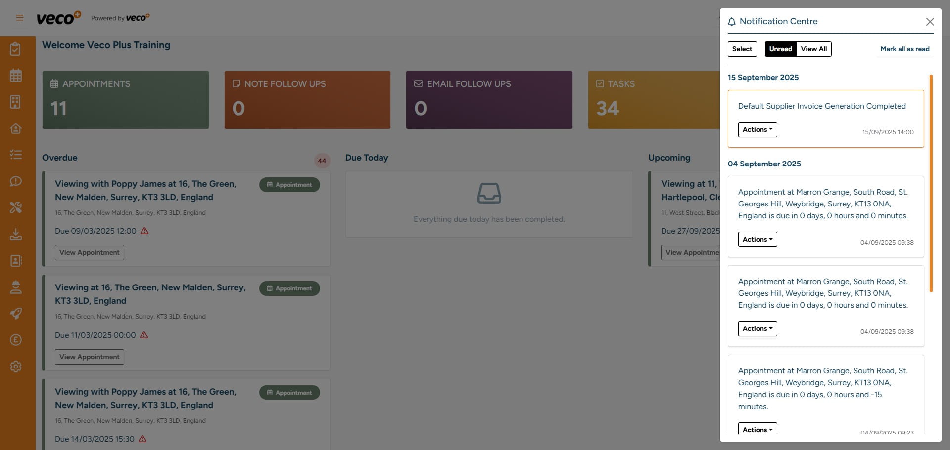 In the Notification Centre, select 'Actions' where you can either 'Mark Read' or 'Delete' the notification