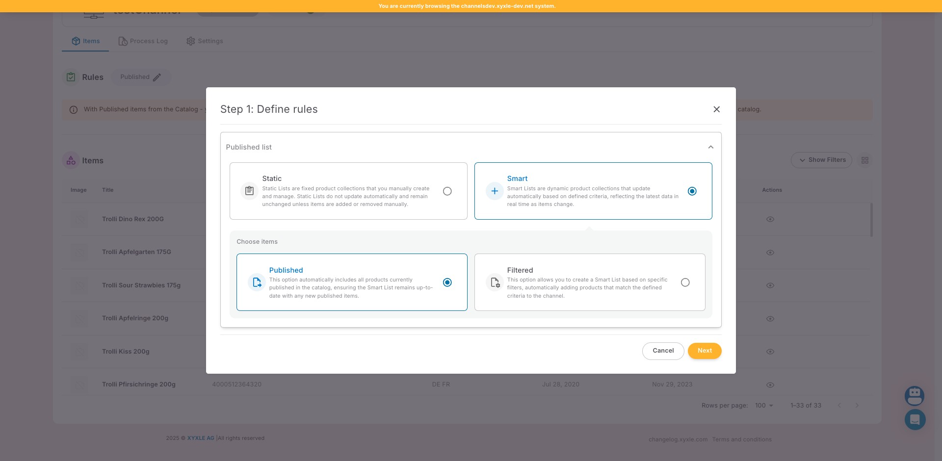 Click on "Static Lists are fixed product collections that yo"