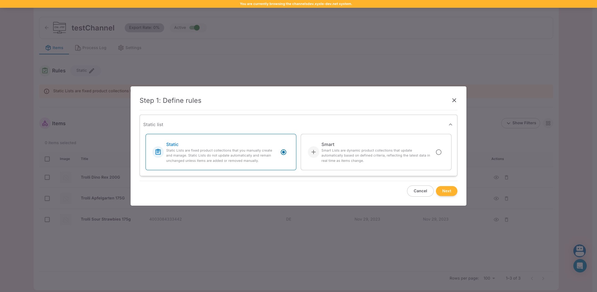 Click on "Smart Lists are dynamic product collections that u"