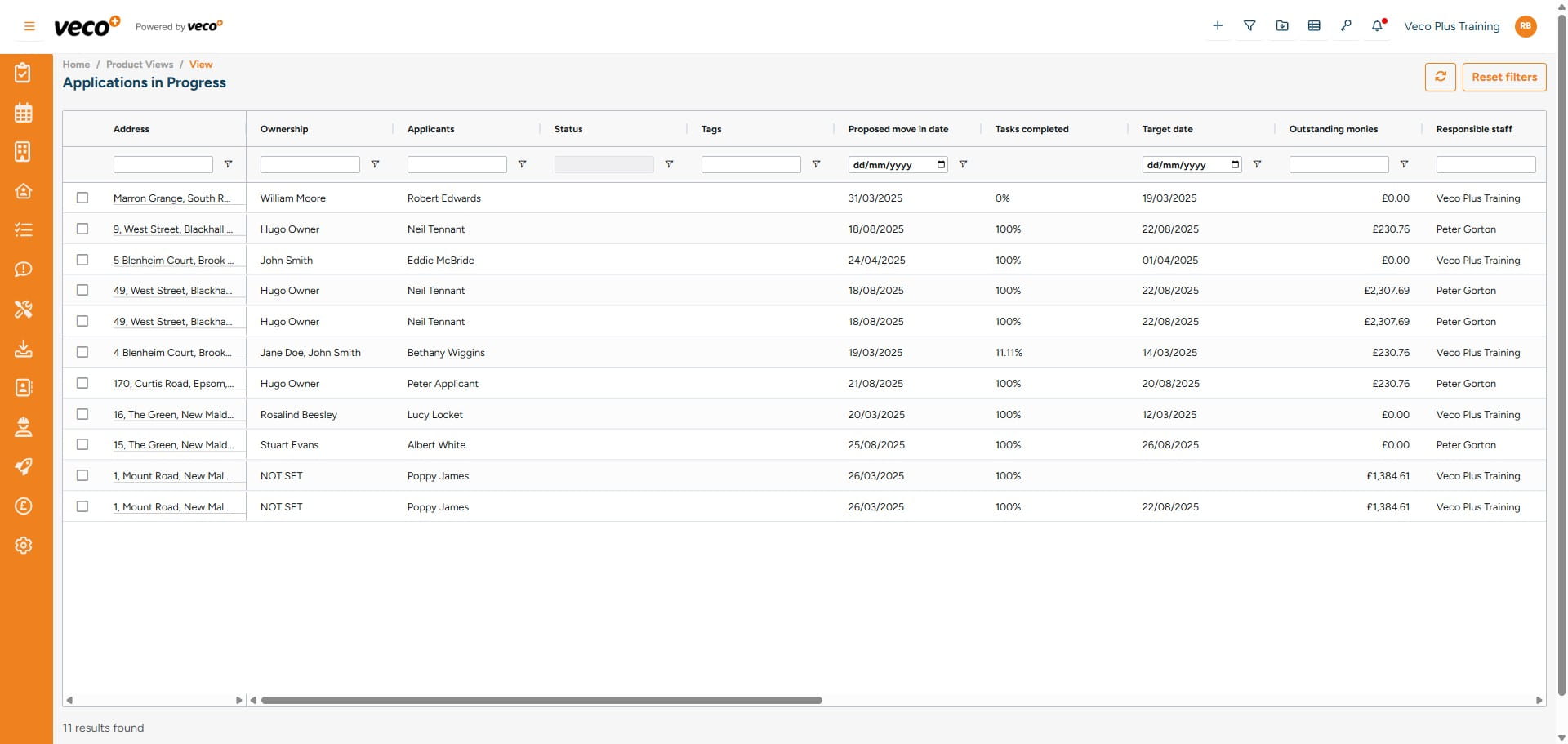 Here, you can see the percentage of tasks that have been completed on a Workflow for an Application, and a target date if one has been set