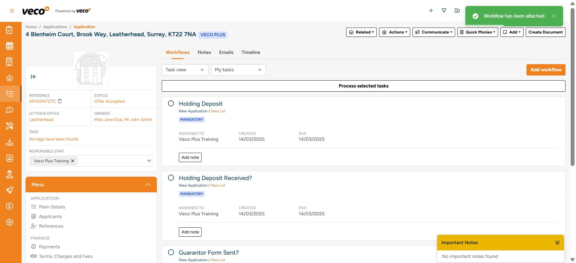 The Workflow will then appear on the application