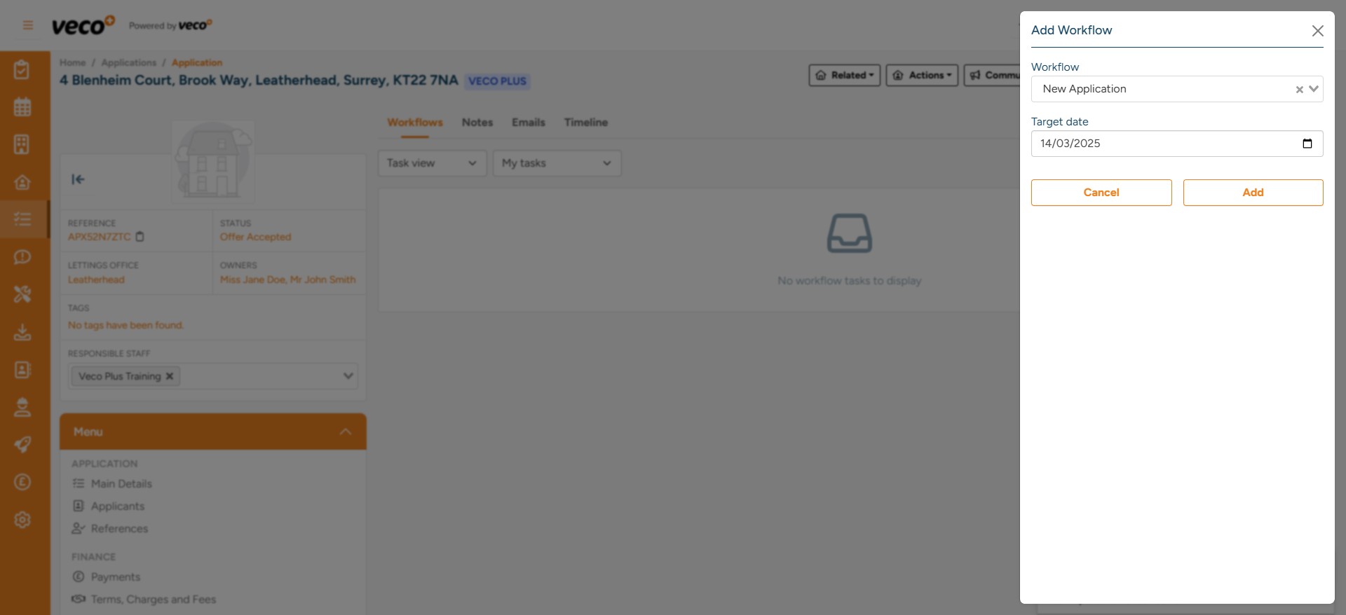 Select the 'Workflow' and 'Target date'