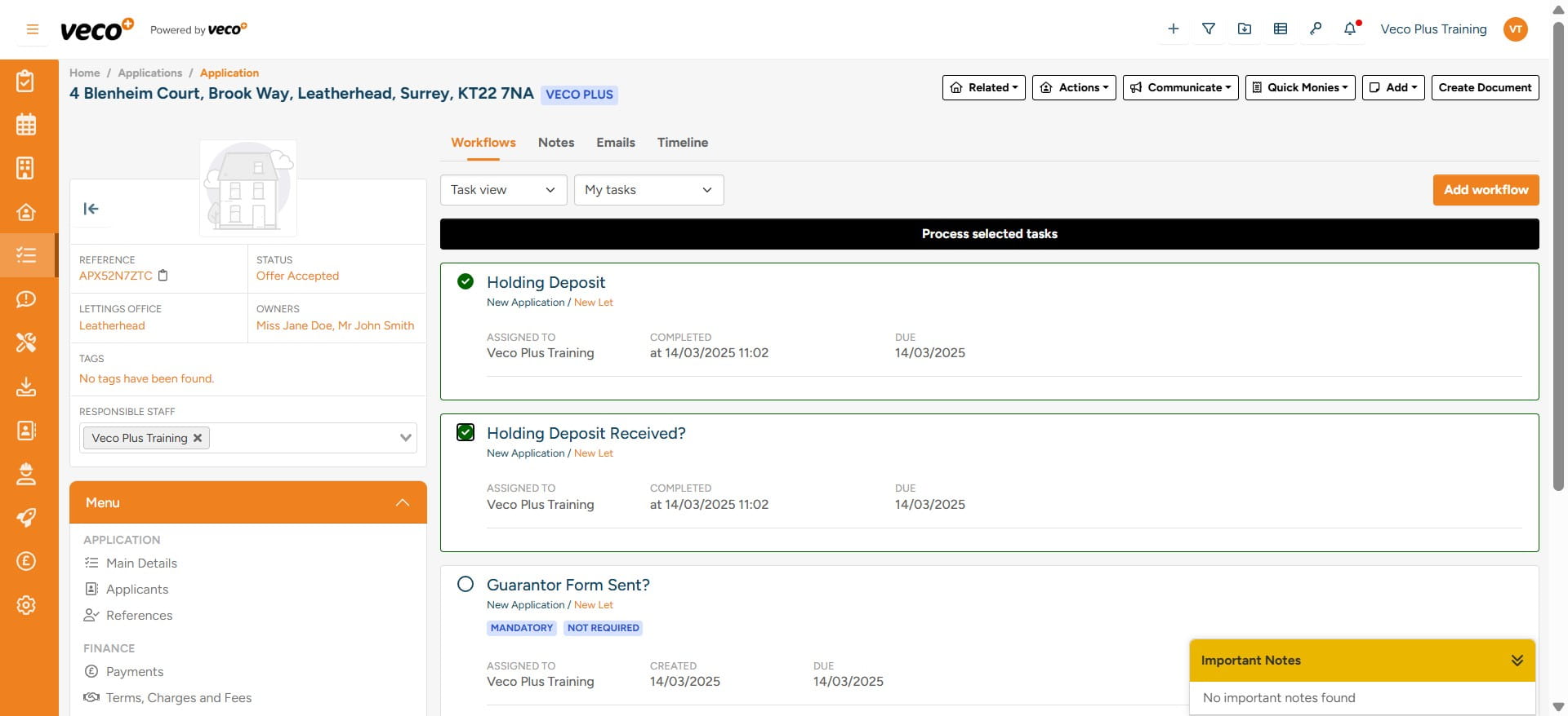 Once you have completed the individual task, you will need to select 'Process selected tasks' 