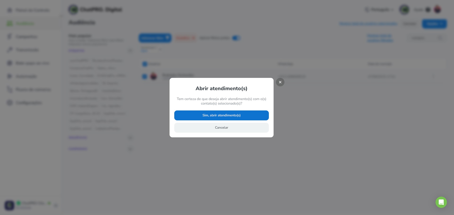 Click on "Sim, abrir atendimento(s)"