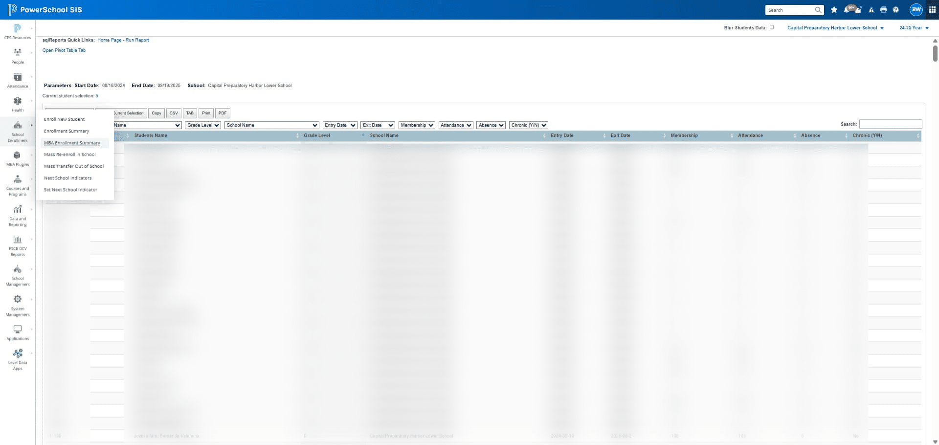 Click on "MBA Enrollment Summary"