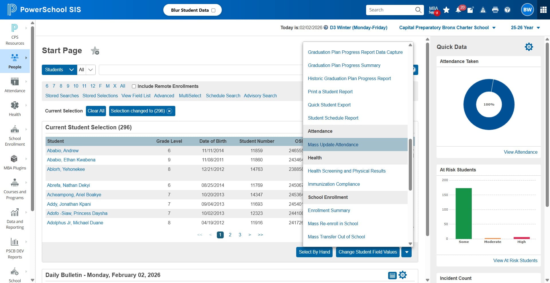Click on "Mass Update Attendance"
