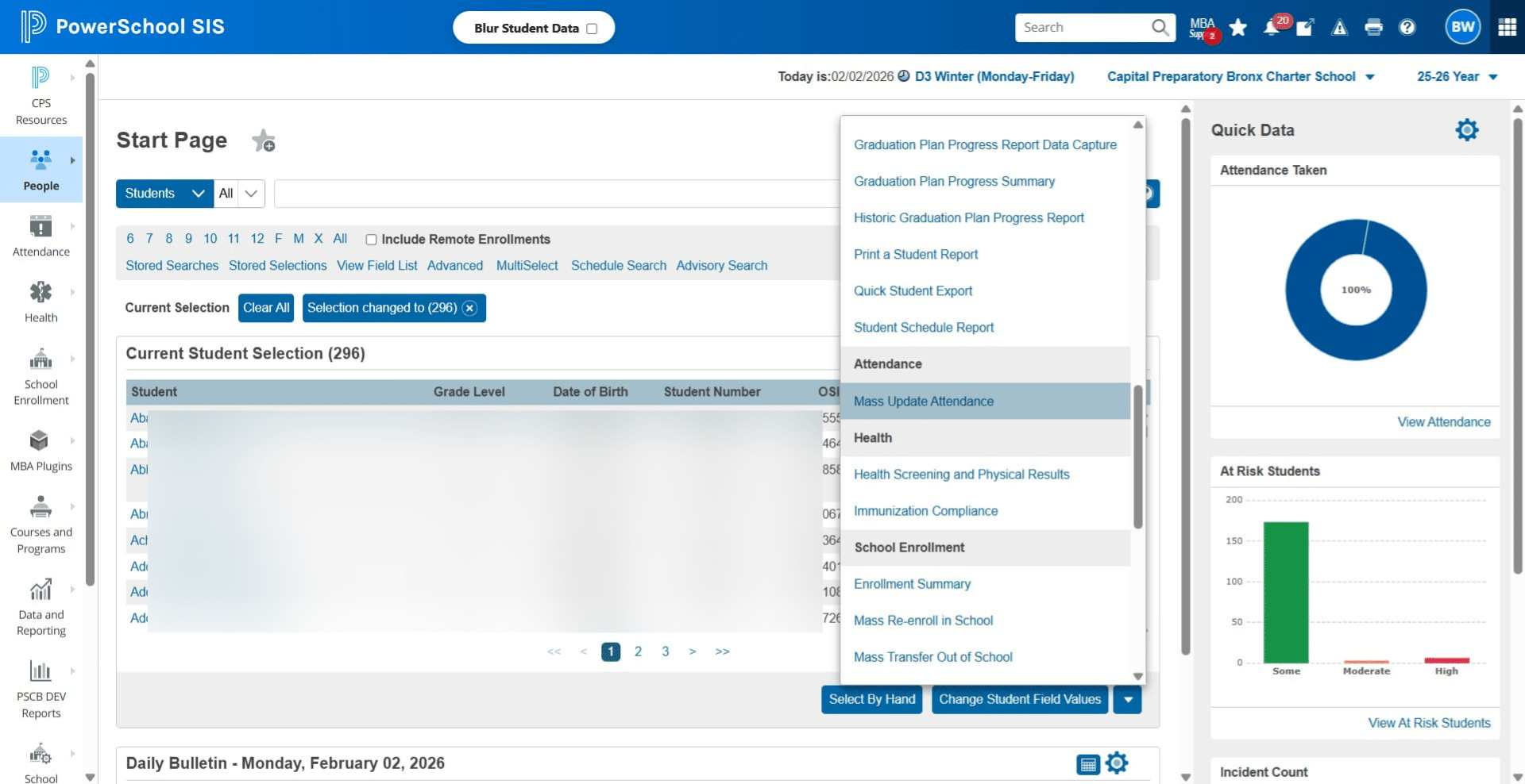 Click on "Mass Update Attendance"