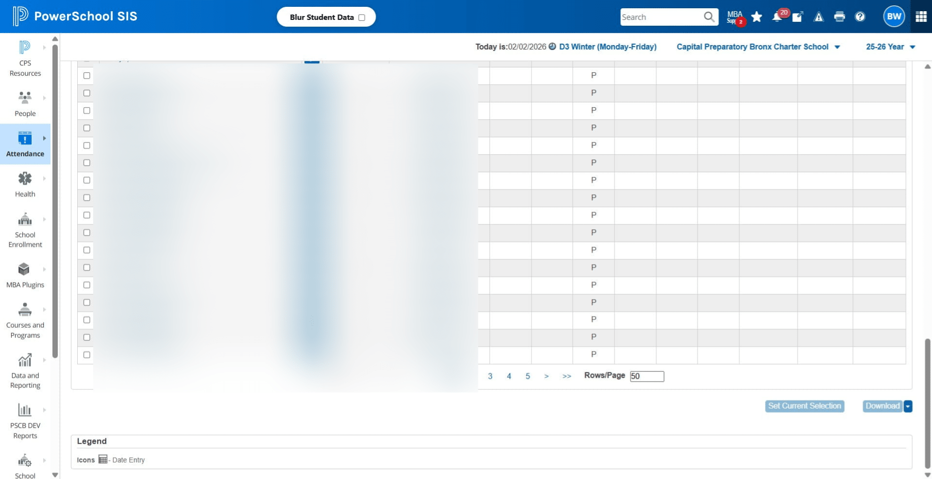 Click here, type in a number higher than the total students and press ENTER to apply