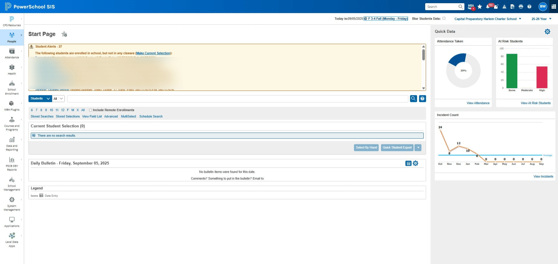 To find the first period of the day Click on the SCHEDULE next to where it says Today is XX/XX/XXXX