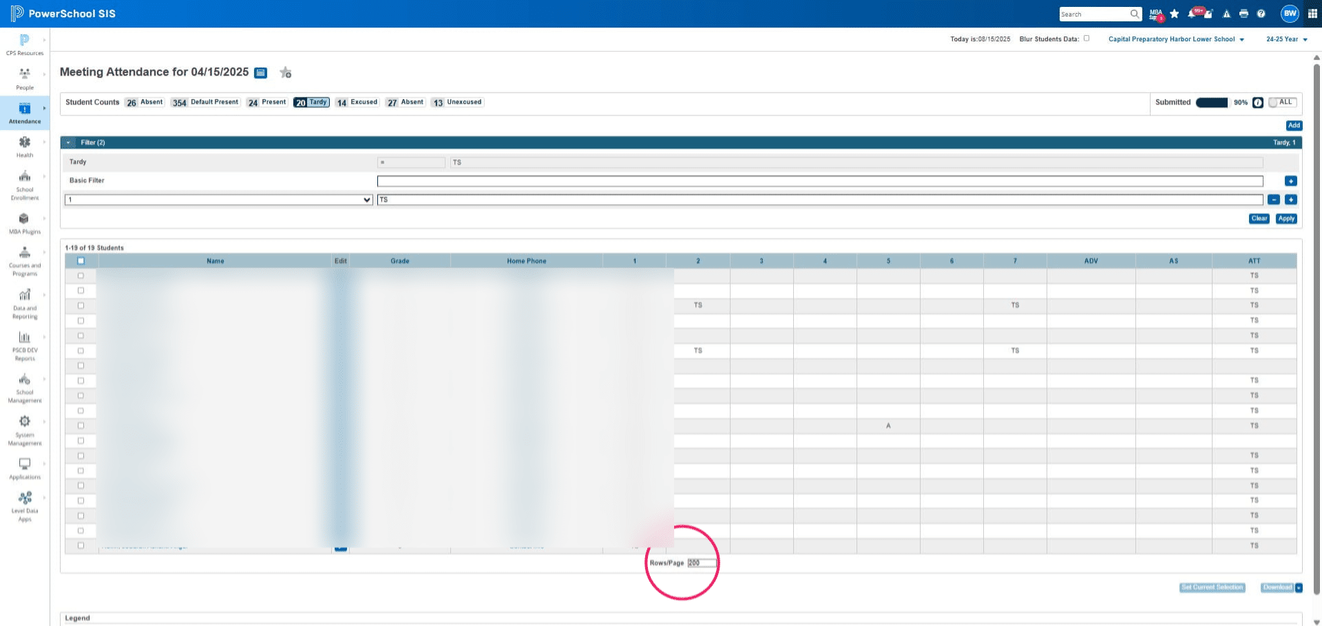 After you filtered, select all students by clicking the checkbox
