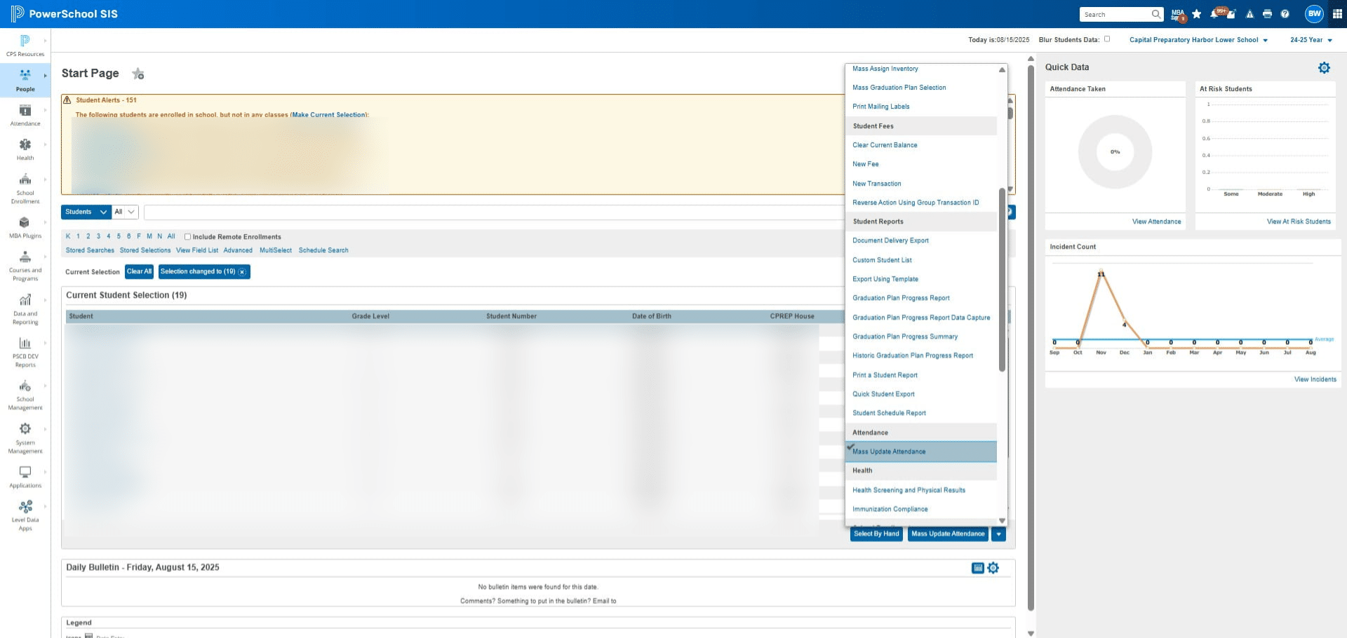 Click on "Mass Update Attendance"