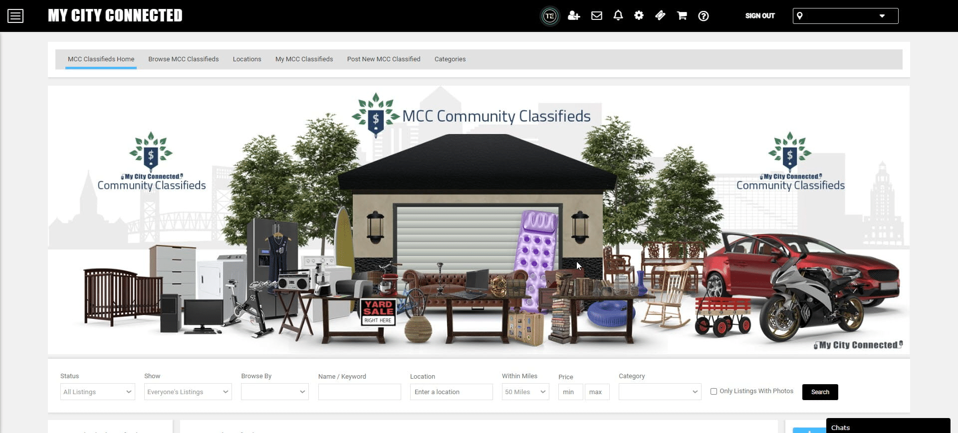 Welcome to the MCC Connumity Classifieds! This is what you will see on at the top of the Classifieds Home Page.