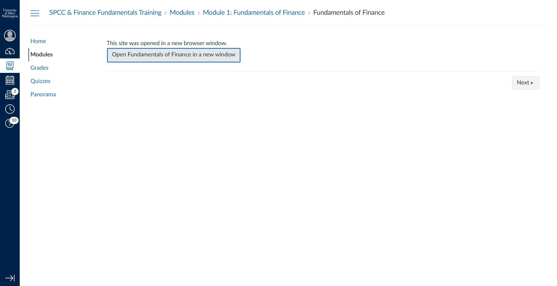 It is easiest to navigate through the course training by opening the content in a new window. That way, once completed, you can close that browser window or tab and easily move to the next requirement. *** Please be aware that if your browser has a pop-up blocker, it may not open in a new window. You will need to remove the pop-up blocker or allow the browser to accept pop-ups from this site in order to continue. Contact the Help Desk if you need assistance.***