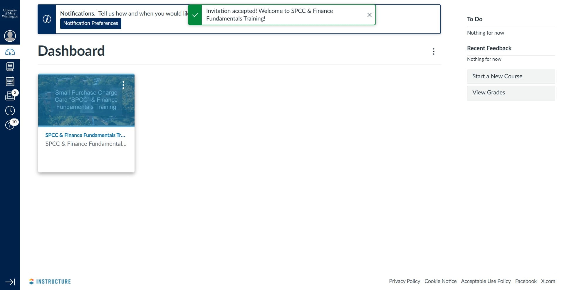 Once accepted, click on the Course you have been assigned to.