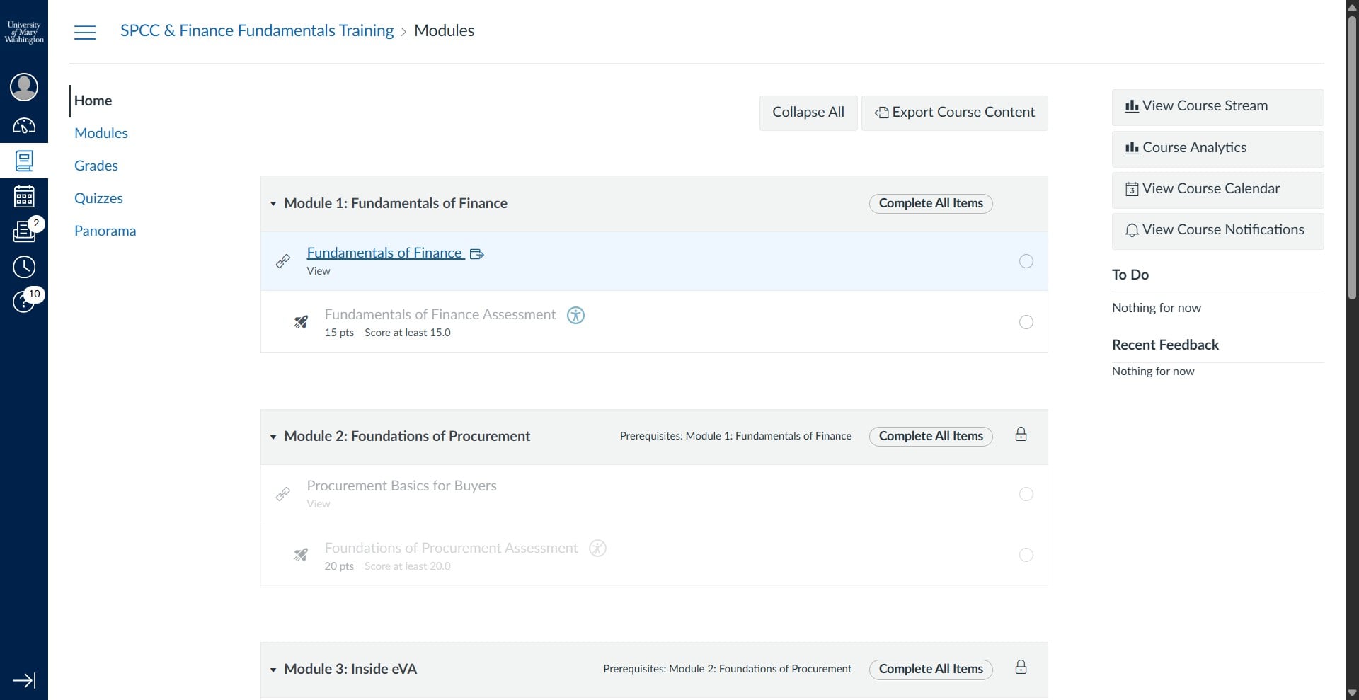 To get started, click on the first module content link.