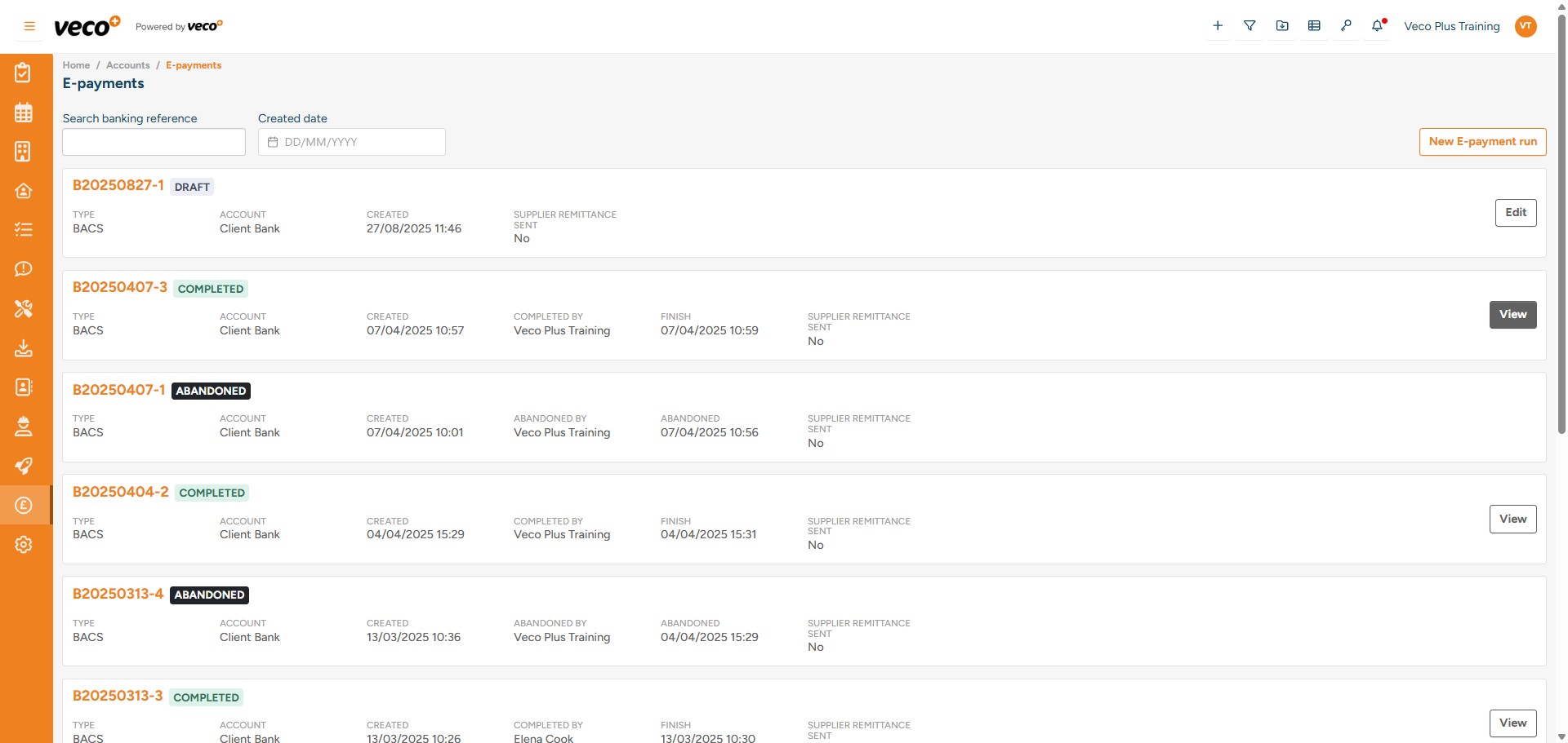 Once the E-payment run has completed, you can select 'View'