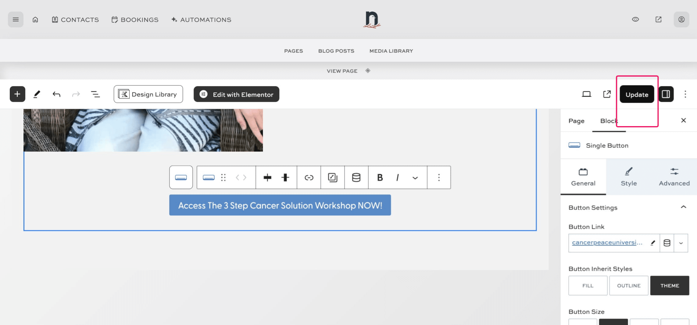 Click on "Update" to save the page