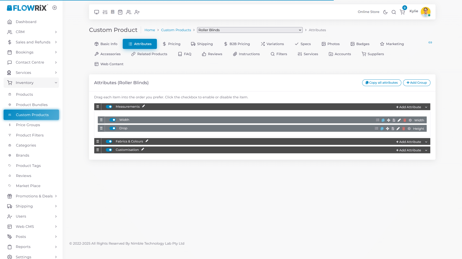 Click on **Attribute** tab