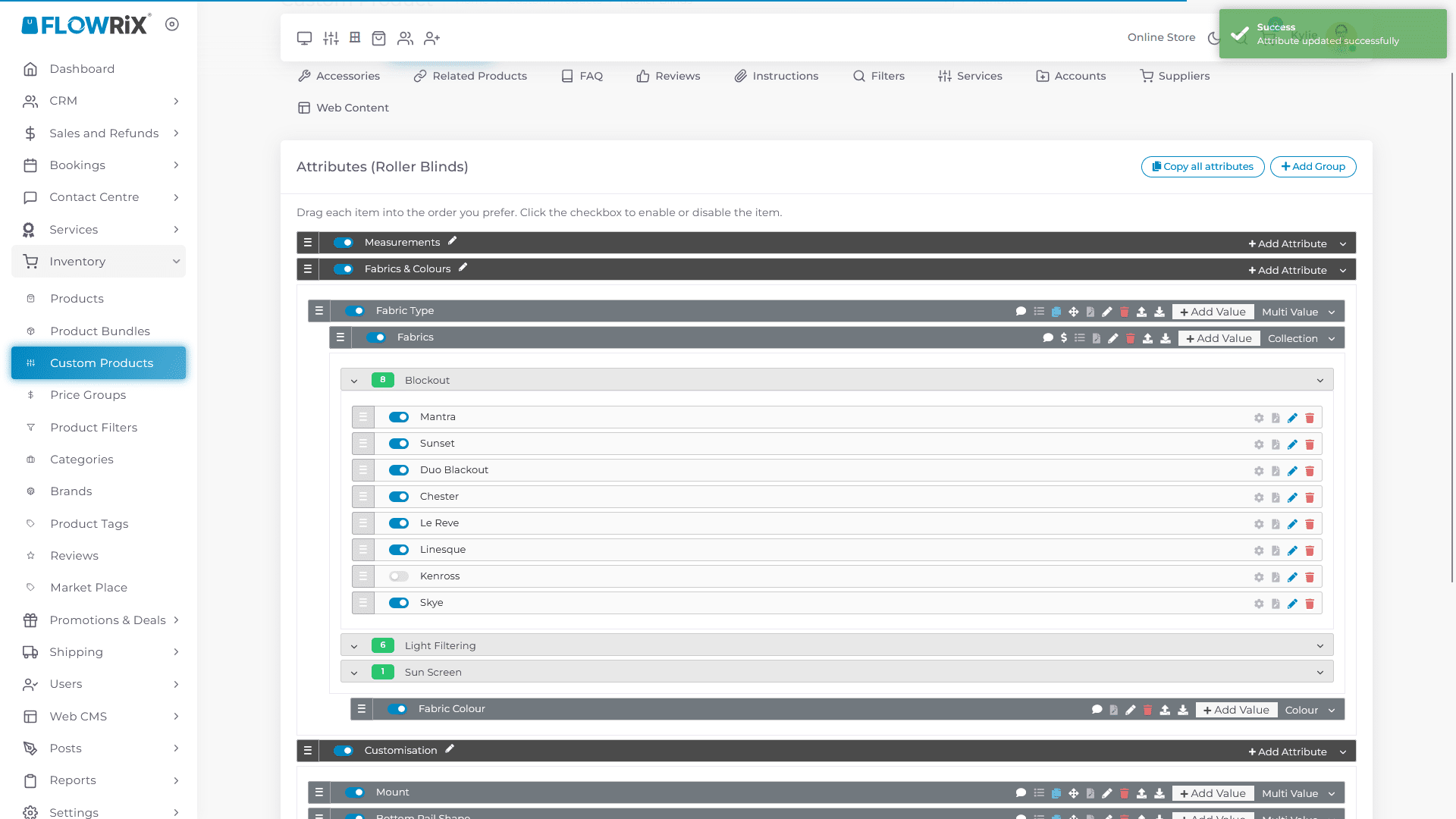 Click on **Fabric & Colour Group** to close the group