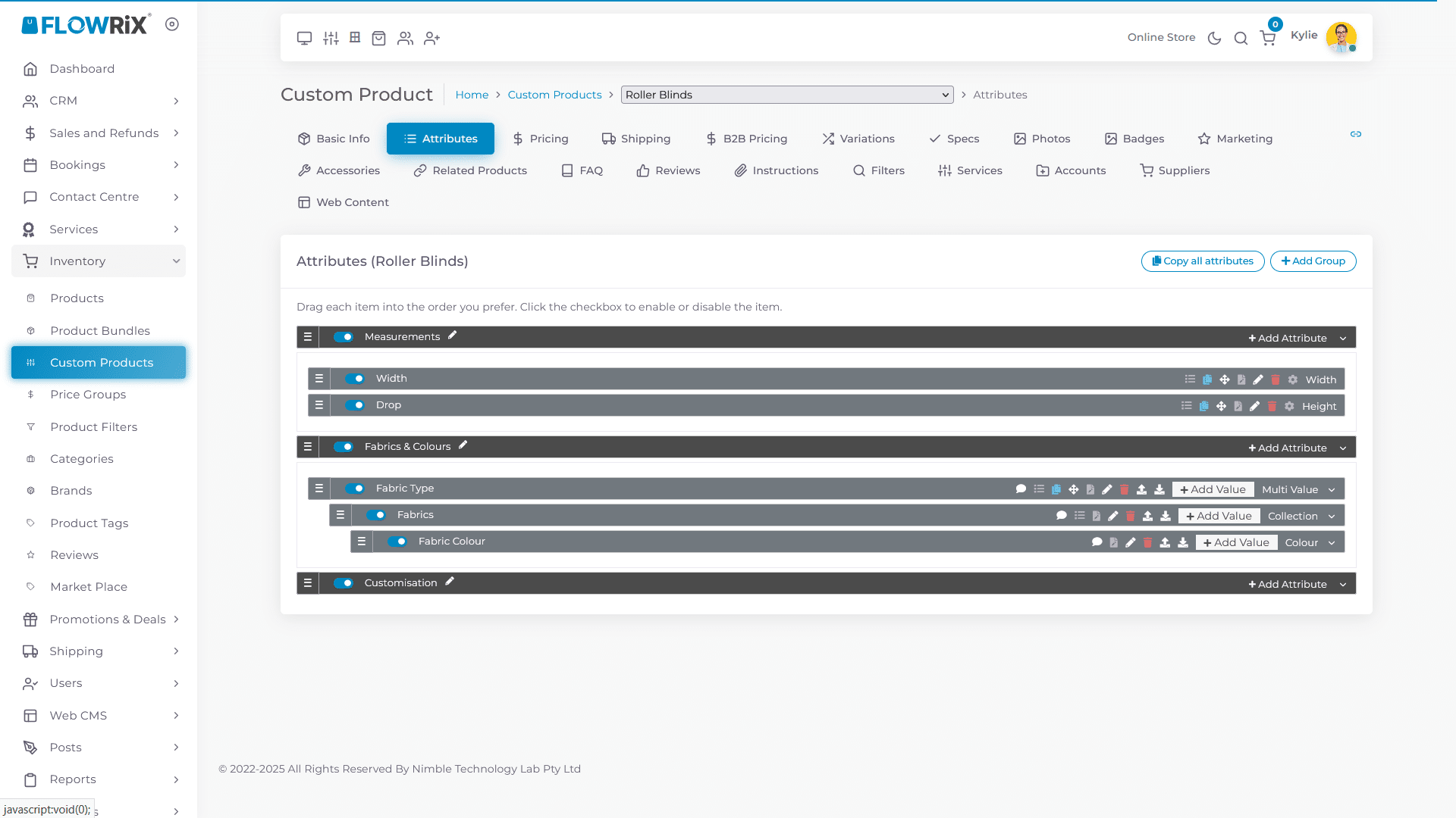Edit **Fabrics** attribute
