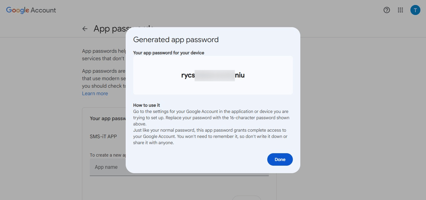 Copy your app password.